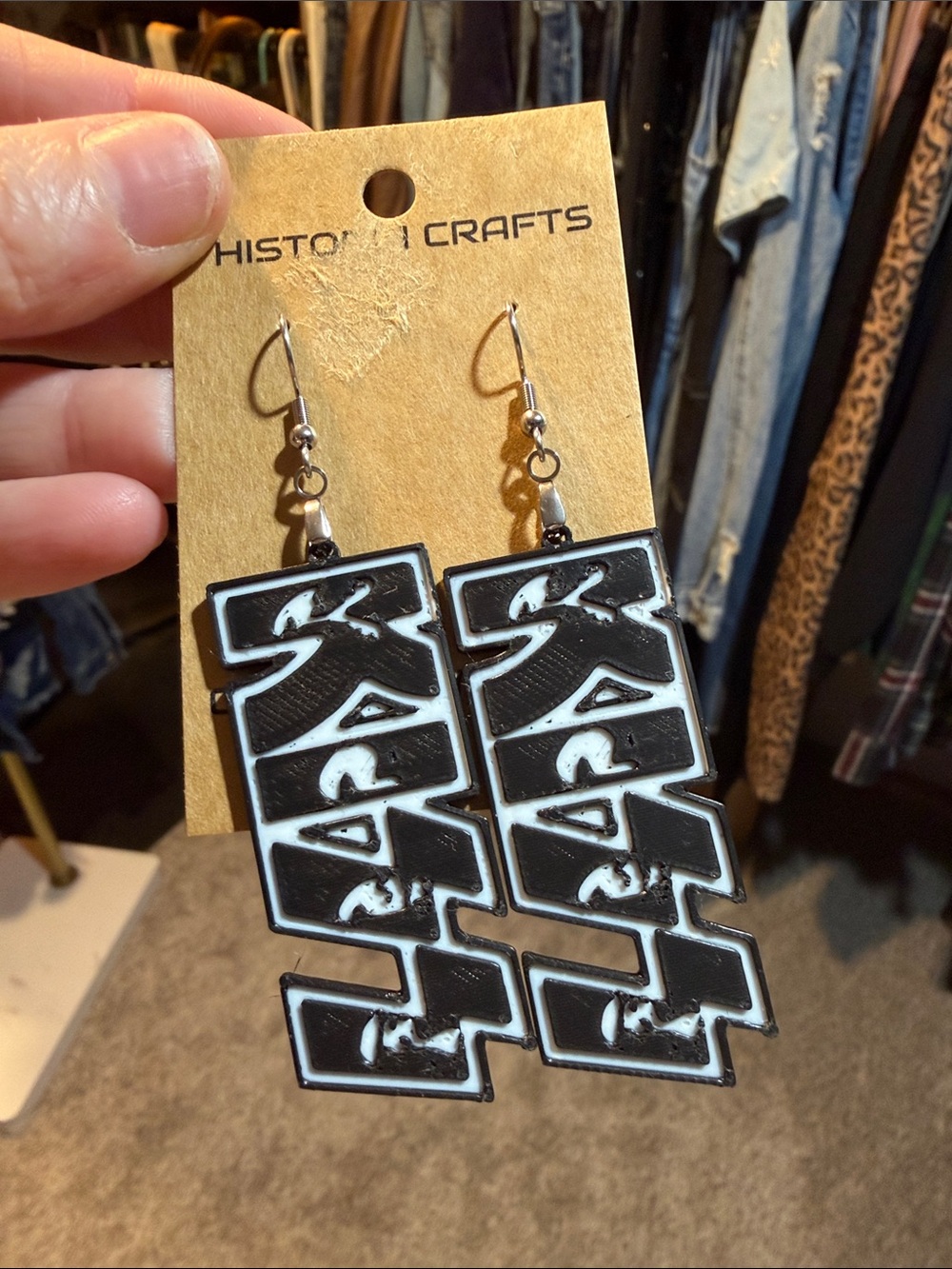 KISS Black and White Dangle 3D Printed Earrings